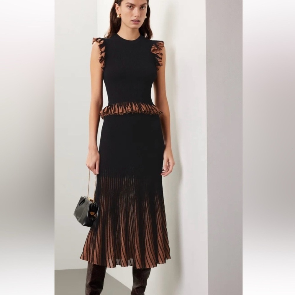Ulla Johnson Black and Bronze Emilia pleated ombré maxi sweater skirt